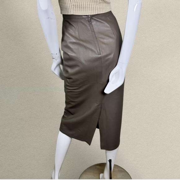 Vintage Vakko Genuine Leather Midi Skirt - Taupe/Mushroom - Made in USA - Size 4 - Picture 2 of 8